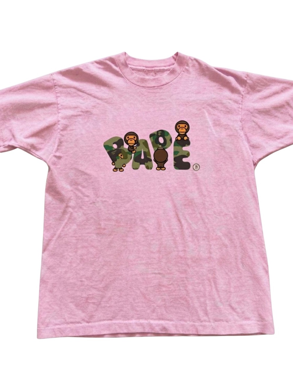 Gildan Pink Graphic Tee with Camouflage Ape Design